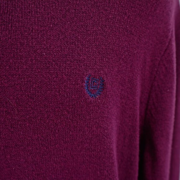 Chaps Purple Ribbed Mock Neck Thick Henley Knit Cotton Sweater Large Elbow Patch - Picture 2 of 12